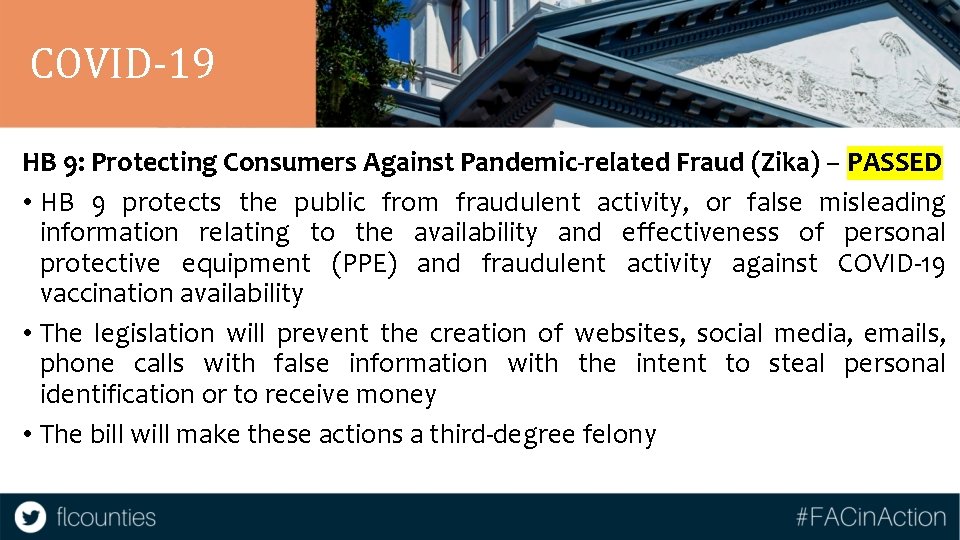 COVID-19 HB 9: Protecting Consumers Against Pandemic-related Fraud (Zika) – PASSED • HB 9