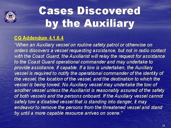 Cases Discovered by the Auxiliary CG Addendum 4. 1. 6. 4 “When an Auxiliary Cases Discovered by the Auxiliary CG Addendum 4. 1. 6. 4 “When an Auxiliary