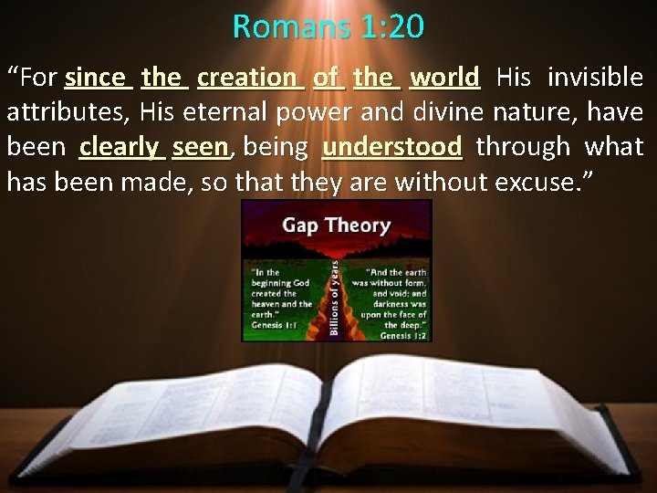 Romans 1: 20 “For since the creation of the world His invisible attributes, His