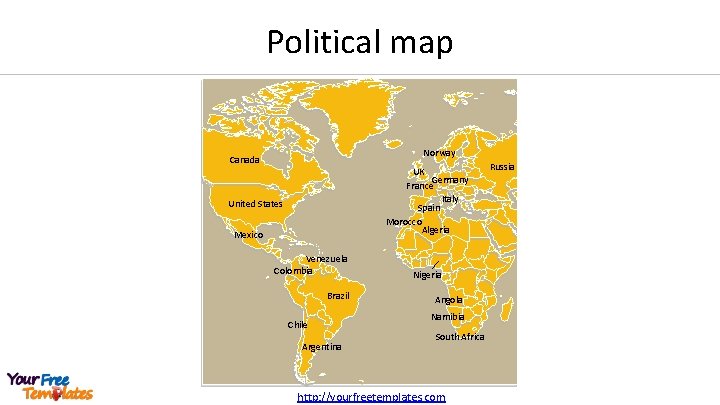 Political map Norway Canada UK Germany France Italy Spain Morocco Algeria United States Mexico