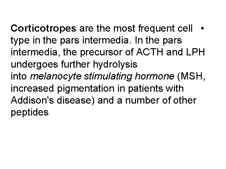 Corticotropes are the most frequent cell • type in the pars intermedia. In the