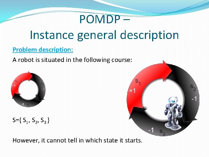 POMDP – Instance general description Problem description: A robot is situated in the following