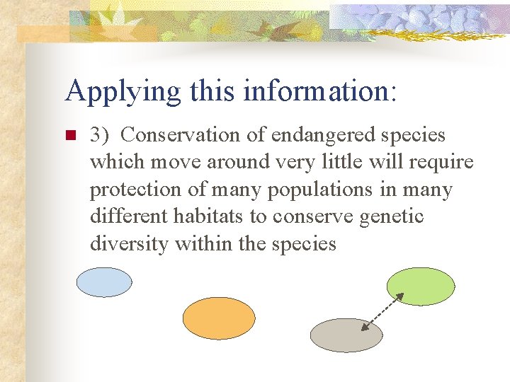 Applying this information: n 3) Conservation of endangered species which move around very little