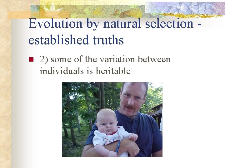 Evolution by natural selection established truths n 2) some of the variation between individuals