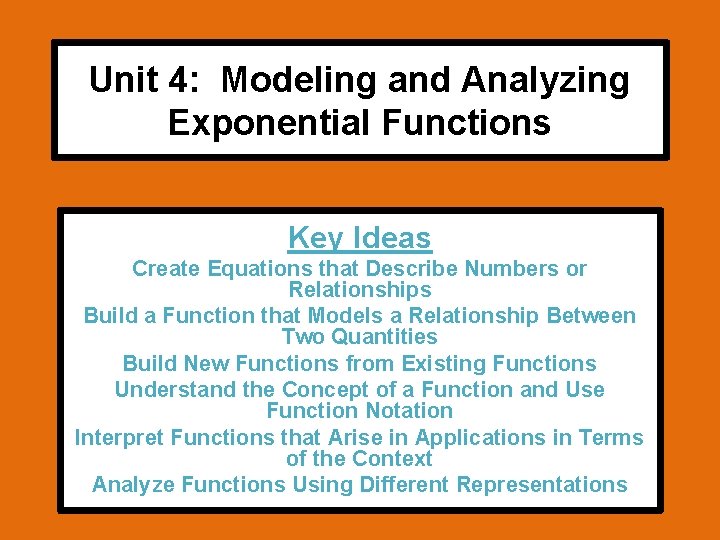 Unit 4: Modeling and Analyzing Exponential Functions Key Ideas Create Equations that Describe Numbers