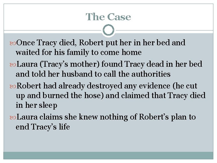 The Case Once Tracy died, Robert put her in her bed and waited for The Case Once Tracy died, Robert put her in her bed and waited for