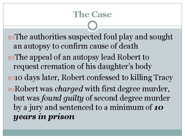 The Case The authorities suspected foul play and sought an autopsy to confirm cause The Case The authorities suspected foul play and sought an autopsy to confirm cause