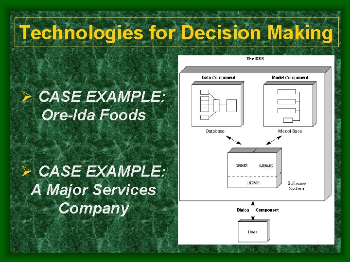 Technologies for Decision Making Ø CASE EXAMPLE: Ore-Ida Foods Ø CASE EXAMPLE: A Major