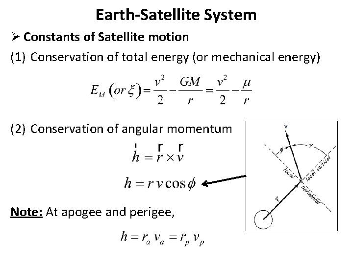 Earth-Satellite System Ø Constants of Satellite motion (1) Conservation of total energy (or mechanical