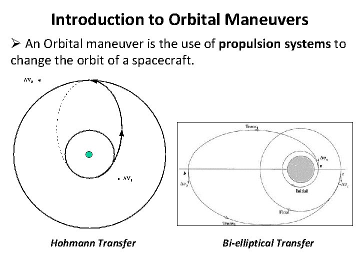 Introduction to Orbital Maneuvers Ø An Orbital maneuver is the use of propulsion systems
