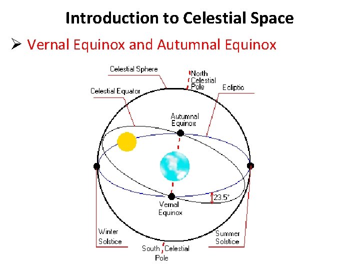 Introduction to Celestial Space Ø Vernal Equinox and Autumnal Equinox 