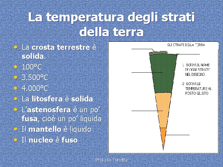 La temperatura degli strati della terra • La crosta terrestre è • • solida.