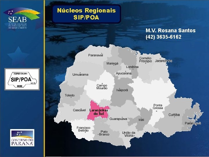 Núcleos Regionais SIP/POA M. V. Rosana Santos (42) 3635 -6162 Laranjeiras do Sul 