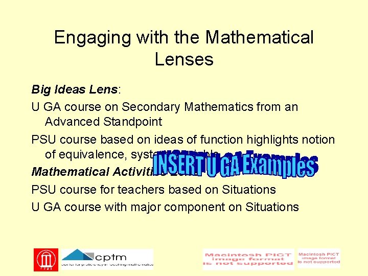 Engaging with the Mathematical Lenses Big Ideas Lens: U GA course on Secondary Mathematics