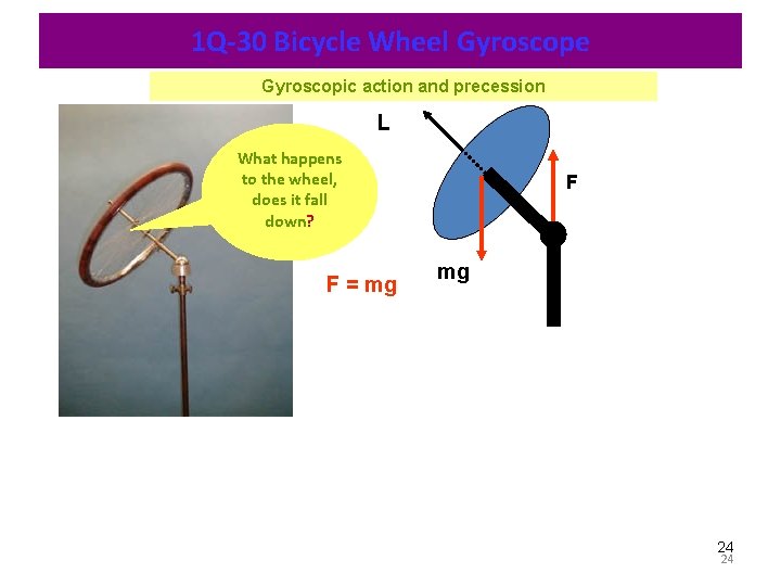 1 Q-30 Bicycle Wheel Gyroscope Gyroscopic action and precession L What happens to the