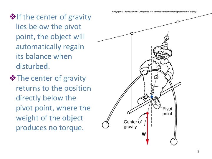 v. If the center of gravity lies below the pivot point, the object will