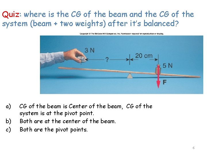 Quiz: where is the CG of the beam and the CG of the system