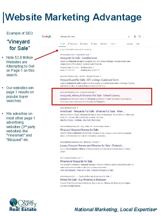 |Website Marketing Advantage Example of SEO “Vineyard for Sale” • Note 52. 8 Million