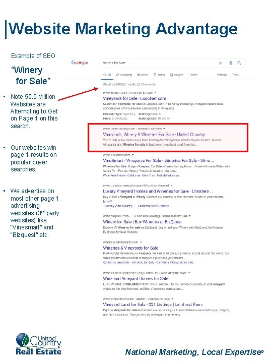|Website Marketing Advantage Example of SEO “Winery for Sale” • Note 55. 5 Million