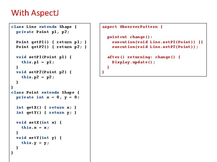 With Aspect. J class Line extends Shape { private Point p 1, p 2;