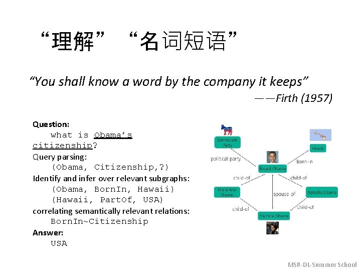 “理解”“名词短语” “You shall know a word by the company it keeps” ——Firth (1957) Question: