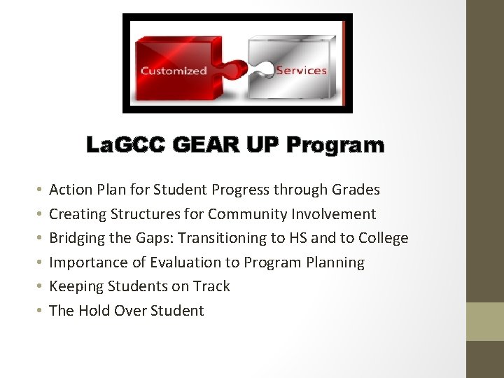 La. GCC GEAR UP Program • • • Action Plan for Student Progress through