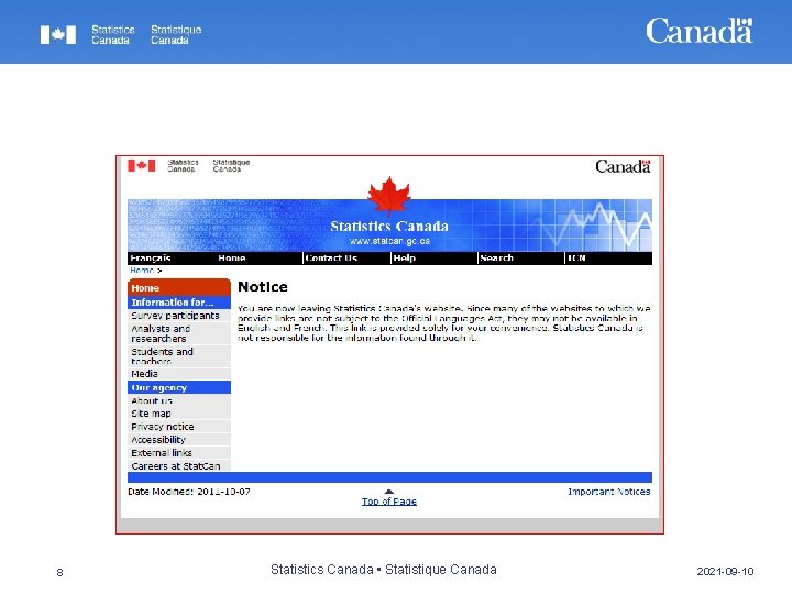 8 Statistics Canada • Statistique Canada 2021 -09 -10 