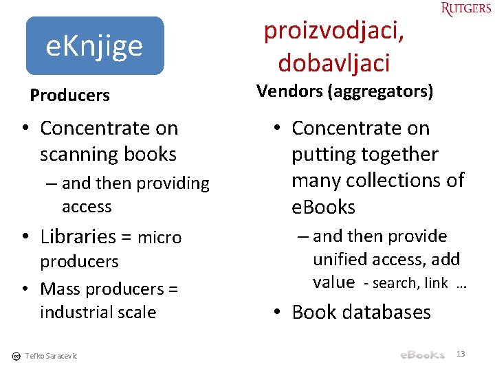 e. Knjige Producers • Concentrate on scanning books – and then providing access •