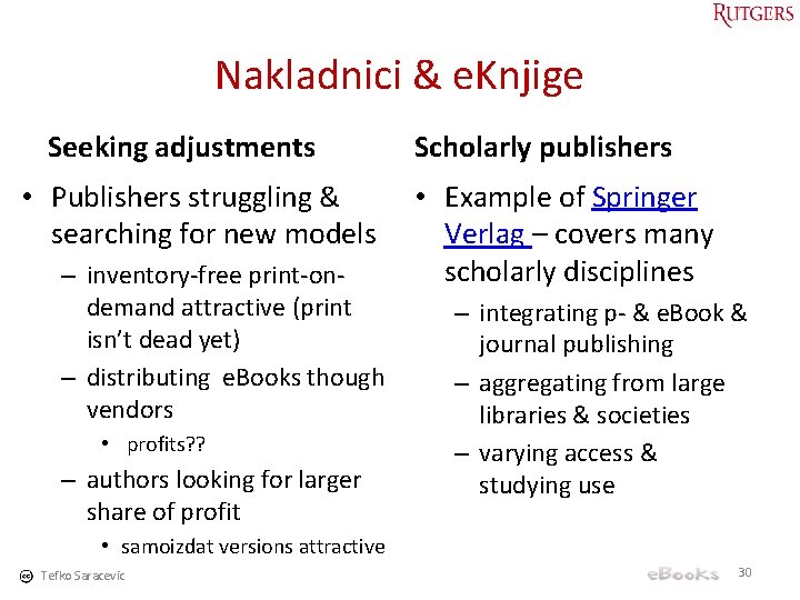 Nakladnici & e. Knjige Seeking adjustments • Publishers struggling & searching for new models