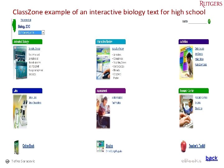 Class. Zone example of an interactive biology text for high school Tefko Saracevic back