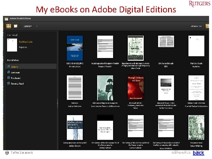 My e. Books on Adobe Digital Editions Tefko Saracevic 70 back 