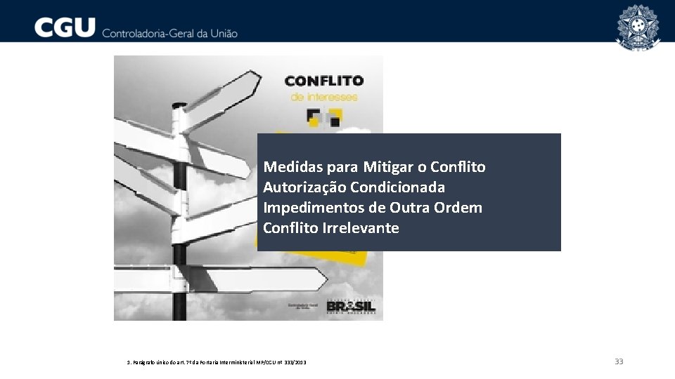 Medidas para Mitigar o Conflito Autorização Condicionada Impedimentos de Outra Ordem Conflito Irrelevante 1.