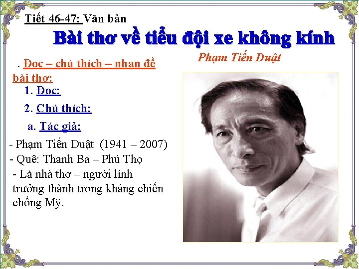 Tiết 46 -47: Văn bản I. Đọc – chú thích – nhan đề bài