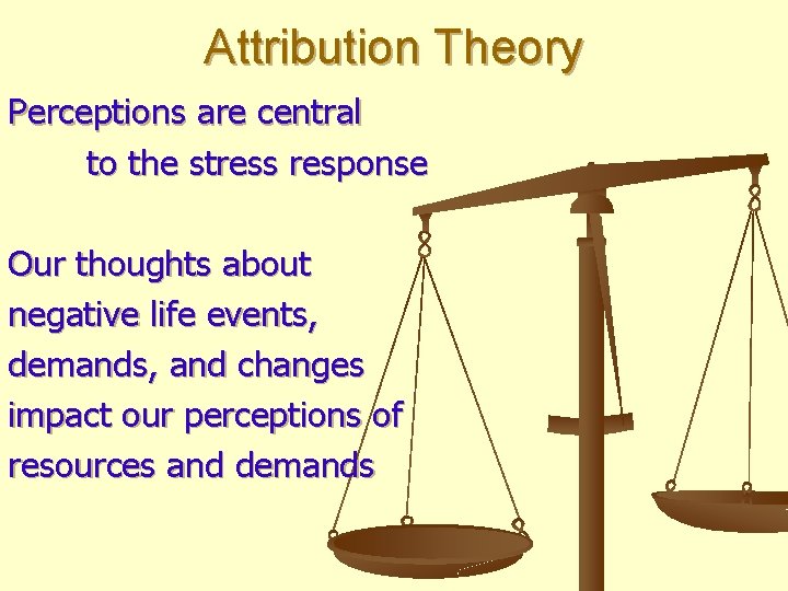 Attribution Theory Perceptions are central to the stress response Our thoughts about negative life