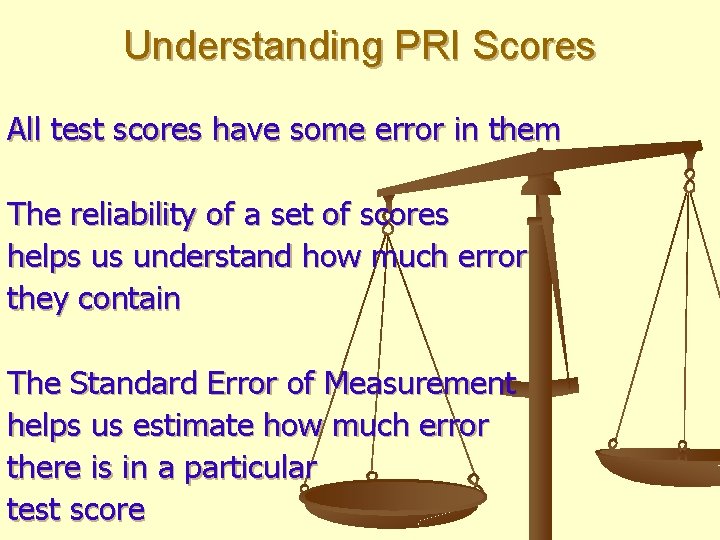 Understanding PRI Scores All test scores have some error in them The reliability of