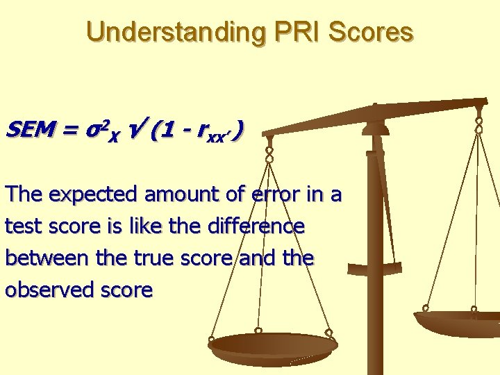Understanding PRI Scores SEM = σ2 X √ (1 - rxx’ ) The expected