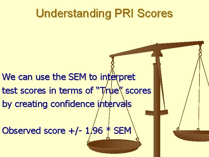 Understanding PRI Scores We can use the SEM to interpret test scores in terms