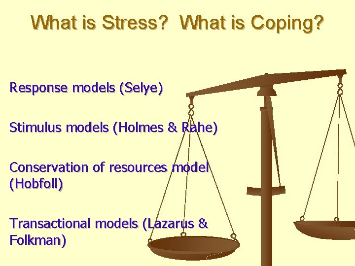 What is Stress? What is Coping? Response models (Selye) Stimulus models (Holmes & Rahe)