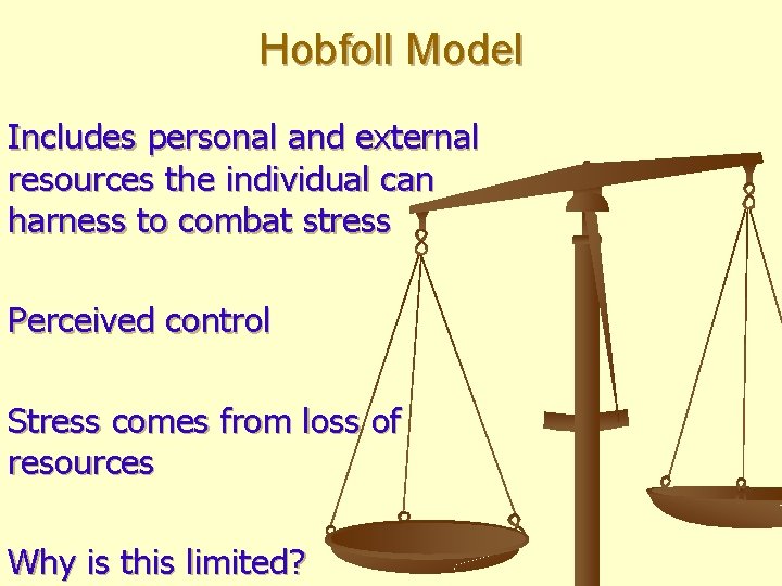 Hobfoll Model Includes personal and external resources the individual can harness to combat stress