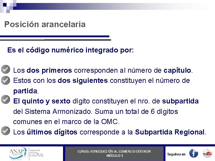 Posición arancelaria Es el código numérico integrado por: Los dos primeros corresponden al número