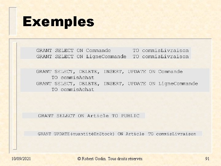 Exemples 10/09/2021 © Robert Godin. Tous droits réservés. 91 