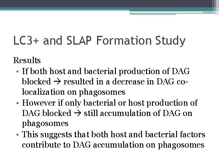 LC 3+ and SLAP Formation Study Results • If both host and bacterial production