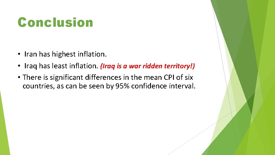 Conclusion • Iran has highest inflation. • Iraq has least inflation. (Iraq is a