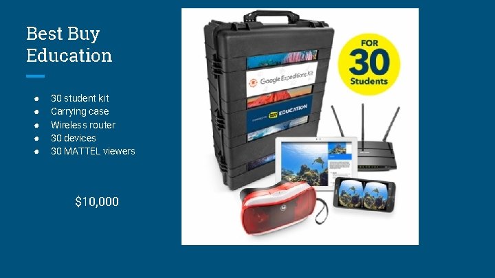 Best Buy Education ● ● ● 30 student kit Carrying case Wireless router 30