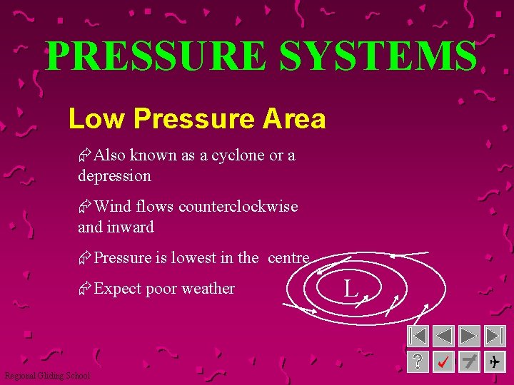 PRESSURE SYSTEMS Low Pressure Area ÆAlso known as a cyclone or a depression ÆWind