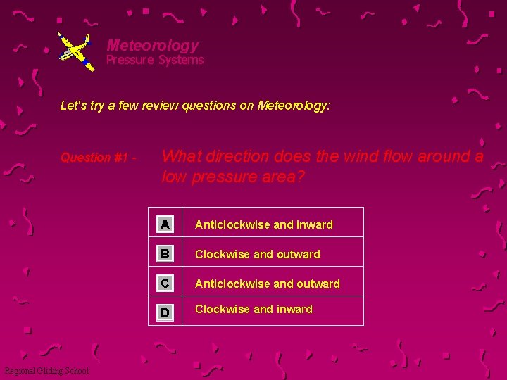 Meteorology Pressure Systems Let's try a few review questions on Meteorology: Question #1 -