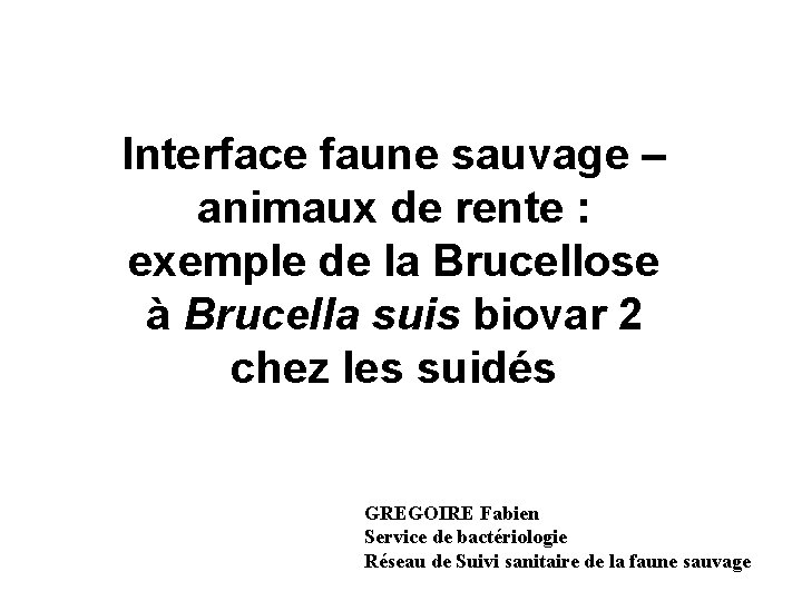 Interface faune sauvage – animaux de rente : exemple de la Brucellose à Brucella