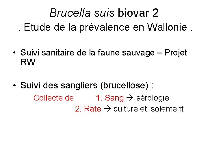 Brucella suis biovar 2. Etude de la prévalence en Wallonie. • Suivi sanitaire de