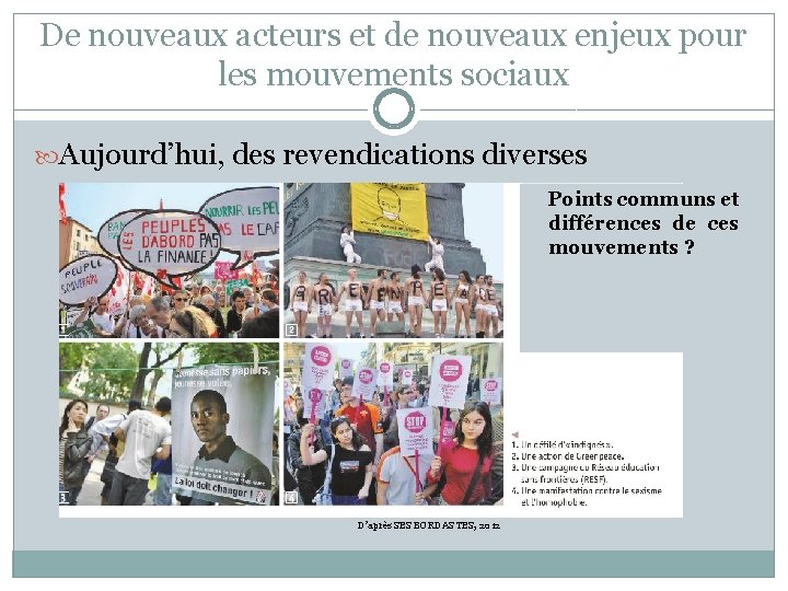 De nouveaux acteurs et de nouveaux enjeux pour les mouvements sociaux Aujourd’hui, des revendications