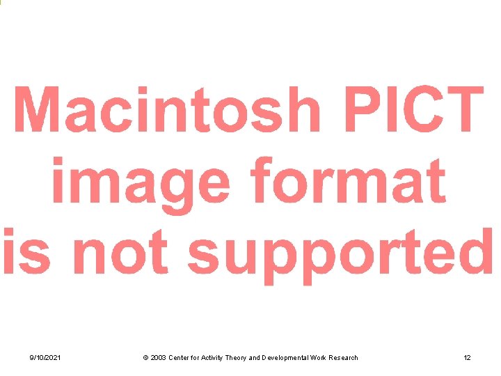 9/10/2021 © 2003 Center for Activity Theory and Developmental Work Research 12 